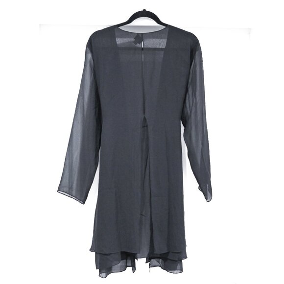 Eileen Fisher Woman 1X Black Tie Waist Long Sheer Blouse Robe - Picture 8 of 9